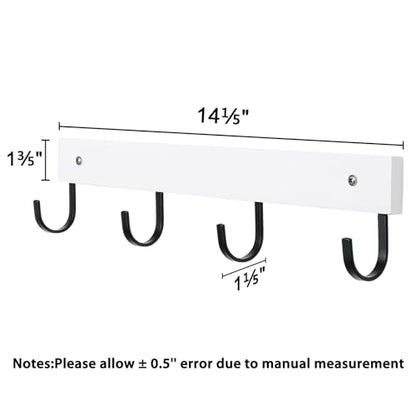 SCUNDA Mug Hook for Wall, 180° Swivel Hooks for Cups, Wooden Wall Mounted Rotatable Hooks for Hanging Mugs, Hats, Keys, Kitchen Utensils, Robe, Towel, Strong Metal Hook with Wood Base (2-Pack, White) - color: White