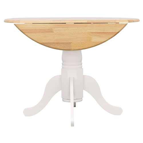 Coaster Home Furnishings - Allison - Solid Wood - Round Drop-Leaf Dining Table with Pedestal Base - Kitchen & Dining Room - 40-Inch - Natural Brown and White - 4241