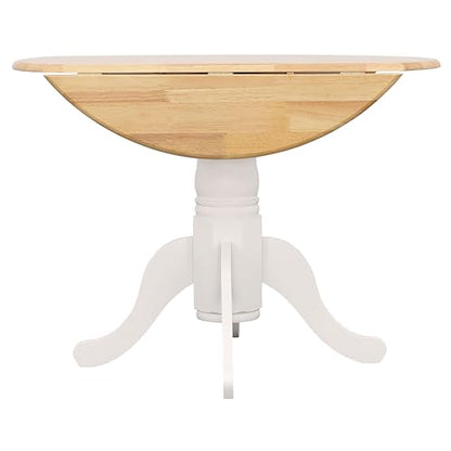Coaster Home Furnishings - Allison - Solid Wood - Round Drop-Leaf Dining Table with Pedestal Base - Kitchen & Dining Room - 40-Inch - Natural Brown and White - 4241