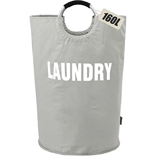 DOKEHOM 160L XX-Large Laundry Basket (7 Colors), Collapsible Laundry Bag, Foldable Laundry Hamper, Folding Washing Bin (Grey, XXL) | Freestanding tall washing bin & foldable laundry bag. Extra large clothes storage basket with durable sturdy handles - col