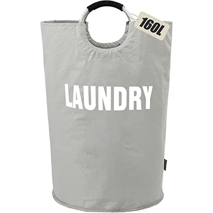 DOKEHOM 160L XX-Large Laundry Basket (7 Colors), Collapsible Laundry Bag, Foldable Laundry Hamper, Folding Washing Bin (Grey, XXL) | Freestanding tall washing bin & foldable laundry bag. Extra large clothes storage basket with durable sturdy handles - col