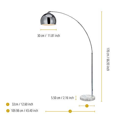 Teamson Home Arquer 68.1" Arc Floor Lamp for Living Rooms, Home Offices, Dining Rooms, Bedrooms with Faux White Marble Base and Chrome Bell Shade - color: Chrome