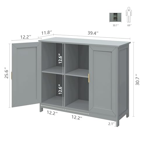 TaoHFE Grey Kitchen Pantry, Modern Wooden Small Credenza Sideboard | Sideboard Coffee Station for Living room, Storage Small Cabinet with Doors and Shelves for Kitchen - color: Grey