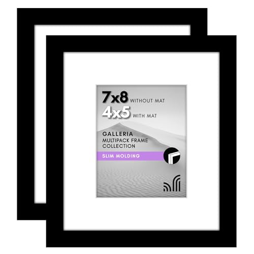 Americanflat 7x8 Picture Frame 2-Pack - Matted to 4x5 - Black | Slim Molding construction, Polished plexiglass front, wall or tabletop display with included easel, triangle hangers included - color: Black, size: 7x8