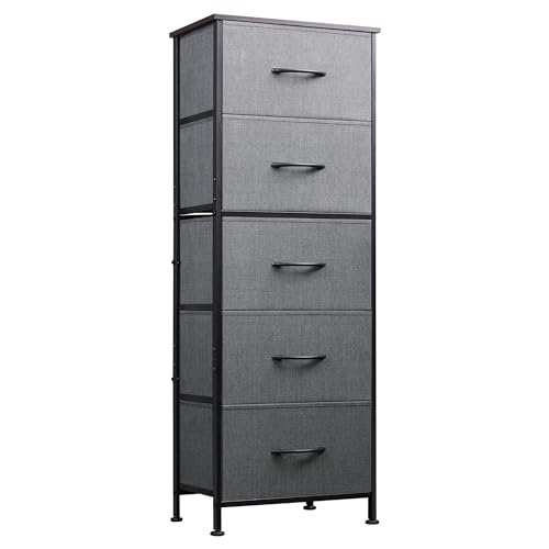 WLIVE Tall Dresser for Bedroom, 5 Drawer Dresser, Dark Grey | 5 vertical fabric drawers, Tall vertical design, Bedroom or closet use, Dresser for small spaces, Chest of drawers - color: Dark Grey