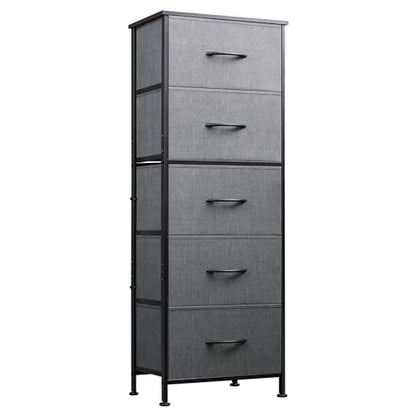 WLIVE Tall Dresser for Bedroom, 5 Drawer Dresser, Dark Grey | 5 vertical fabric drawers, Tall vertical design, Bedroom or closet use, Dresser for small spaces, Chest of drawers - color: Dark Grey
