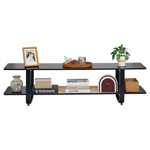 Bamboo TV Stand for TVs up to 65", Accent Entertainment Center with Storage, Media Console Table with Shelf, Modern TV Stand for Living Room, Bedroom, 54.3"(L), Black - color: Black