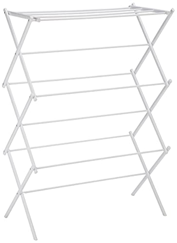 Amazon Basics Foldable Portable Clothes Drying Rack for Indoor Air Drying, Collapsible Design, 14.5" D x 29.5" W x 41.8" H, White - color: White