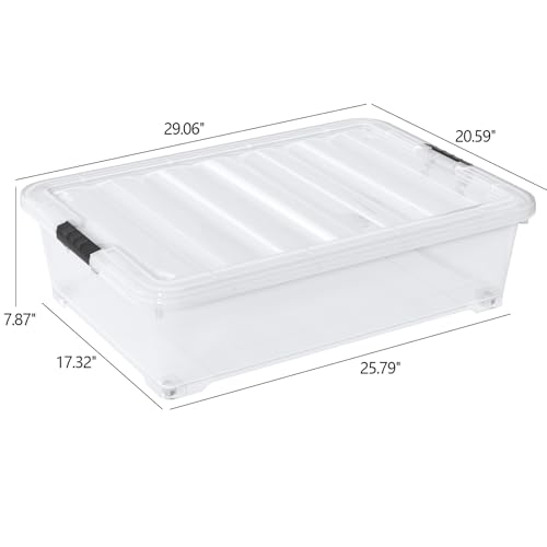 Hespama 3-Pack 50 Quart Plastic Underbed Storage Container Box, Clear | Plastic Latch Bin, For Under Bed Storage - size: 50 Qt
