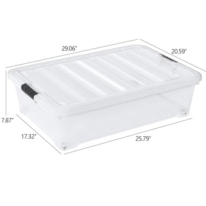 Hespama 3-Pack 50 Quart Plastic Underbed Storage Container Box, Clear | Plastic Latch Bin, For Under Bed Storage - size: 50 Qt