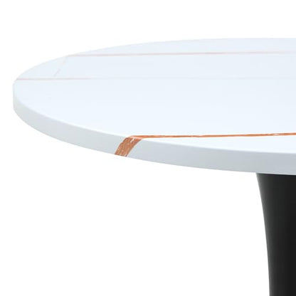 23.6" Round Dining Table, Mid-Century Modern Tulip Table with Thickened Tabletop & Metal Pedestal, Circle Bistro Table for Kitchen, Small Places, Apartments, Cafe - color: White, size: 23.6" dining table
