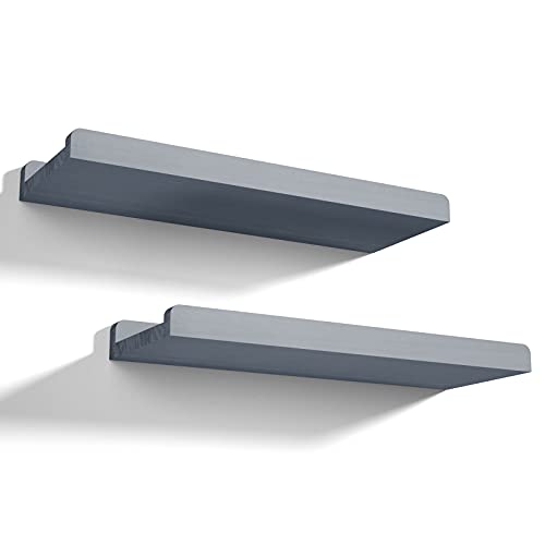 Love-KANKEI 17"Floating Shelves with Lip,Solid Wood,Set of 2,Weathered Grey | Protective Ledge,18 Lbs/shelf,Easy to Install,For Bedroom Living Room Bathroom Kitchen Office,Nursery Display,Wall Decor - color: Weathered Grey, size: 17 inch