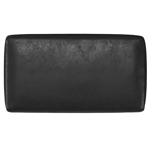 SIMPLIHOME Milltown 27" Wide Vegan Leather Rectangle Ottoman in Black | Distressed black, contemporary ottoman with a cushioned seat for bedroom seating; footstool, footrest or bench. - color: Distressed Black, style: Small Ottoman Bench