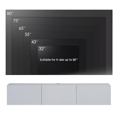 Atelier Mobili White Floating TV Console, Wall Mounted TV Stand for Up to 75 Inch TV, Floating Entertainment Center with Shelf - color: Pure White