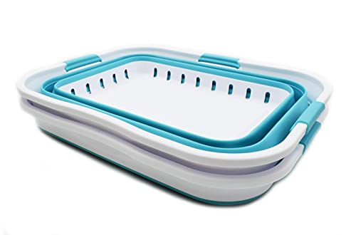 SAMMART 42L (11 gallon) Collapsible Plastic Laundry Basket - Foldable Pop Up Storage Container/Organizer - Portable Basket - Space Saving Hamper/Basket (2, White/Bright Blue) - color: White/Bright Blue