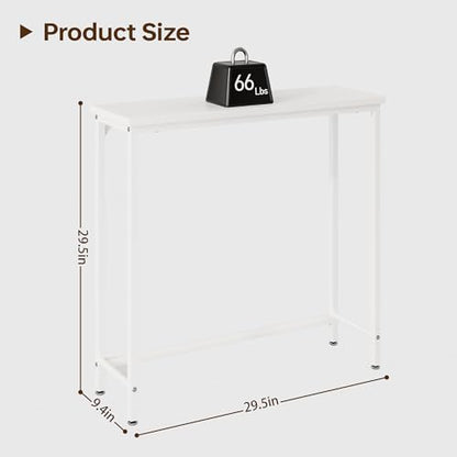 Narrow Entryway Console Table & Sofa Side Table - Industrial Hallway Table for Small Spaces, Behind Couch Table, Multi-Functional Living Room Bedroom Office,White, 29.5" x 9.4" x 29.5" - color: White