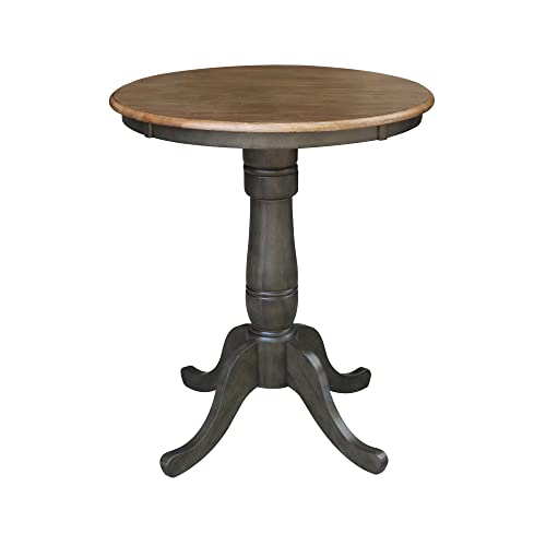 IC INTERNATIONAL CONCEPTS 30" Round Top Counter Height Pedestal Dining Table, 34.9" High, Hickory/Washed Coal - color: Hickory-washed Coal