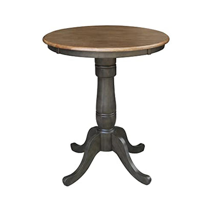 IC INTERNATIONAL CONCEPTS 30" Round Top Counter Height Pedestal Dining Table, 34.9" High, Hickory/Washed Coal - color: Hickory-washed Coal