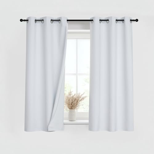 PONY DANCE White 100% Blackout Short Curtains for Kitchen Over Sink, 2 PCS | Black Out Small Window Curtains for Bathroom, Thermal Insulated Half Window Cafe Drapes, 34" W x 36" L - color: White, size: 34"W x 36"L (Pack of 2)