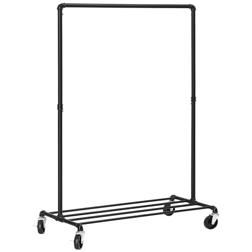 SONGMICS Heavy-Duty Clothes Rack, Clothing Rack for Hanging Clothes, Industrial Garment Rack on Wheels, Metal Frame, 2 Casters with Brakes, Commercial Display, Black UHSR61BK | Industrial Garment Rack for Hanging Clothes, 2 Casters with Brakes, Commercial