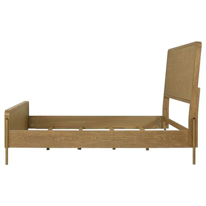 Coaster Home Furnishings - Arini - Wood - Rattan Queen Panel Bed with Woven Cane, Metal Tube Legs, and Tall Headboard - Bedroom - Sand Wash and Natural Cane - 224300Q - size: Queen