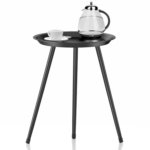 SYQ Small Black Side Table,Modern Round Metal end Table,Simple Circle Accent Table for Outdoor Living Room Bedroom Bathroom Office