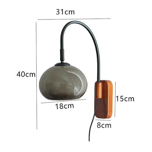 Modern Decoration Wall Sconce Mid Century with White Milk Glass Vintage Industrial Wood Wall Light Hardwired Smoke Grey Amber Farmhouse Reading Wall Lamp for Bedroom Living Room Bedside - color: Gray-plug Switch