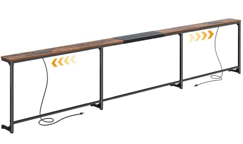 Huuger 110.2-133.8'' Extendable Behind Couch Table with Outlets, Rustic Brown - color: Rustic Brown, size: 110.2- 133.8"W x 29.5"H