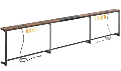 Huuger 110.2-133.8'' Extendable Behind Couch Table with Outlets, Rustic Brown - color: Rustic Brown, size: 110.2- 133.8"W x 29.5"H