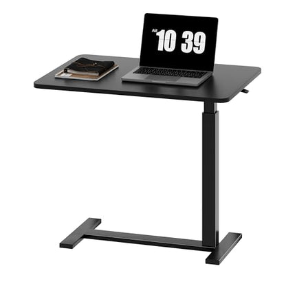 Sweetcrispy Overbed Table, Bedside Table, Mobile Standing Desk | Adjustable Wheels, Rolling Laptop Cart, Hospital Home Use, Space Saving Frame, Dorm, Apartment, Milky - color: Black
