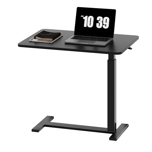 Sweetcrispy Overbed Table, Bedside Table, Mobile Standing Desk | Adjustable Wheels, Rolling Laptop Cart, Hospital Home Use, Space Saving Frame, Dorm, Apartment, Milky - color: Black