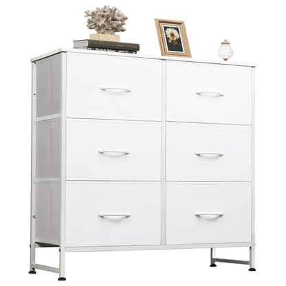 WLIVE Dresser for Bedroom with 6 Drawers, White | Closet Dresser, Metal Frame, Wooden Top, Fabric Dresser for Closet, Living Room, Hallway - color: White