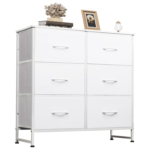 WLIVE Dresser for Bedroom with 6 Drawers, White | Closet Dresser, Metal Frame, Wooden Top, Fabric Dresser for Closet, Living Room, Hallway - color: White