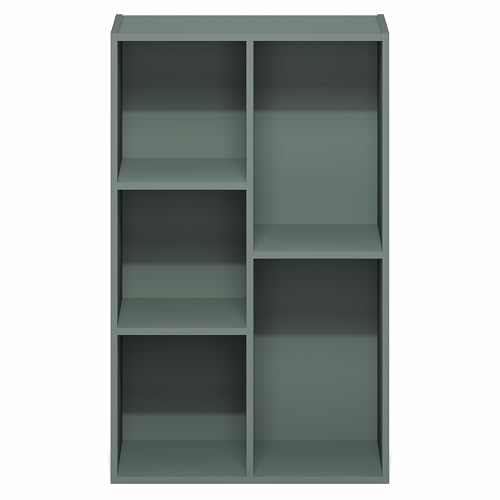 Furinno LUDER Book Shelf, 5-Cube Bookshelf, Reversible Bookcase, 9.4 x 19.5 x 31.5, Easy Assembly, for Living Room, Bedroom, Home Office, Sage Green - color: Sage Green, size: 5-Cube