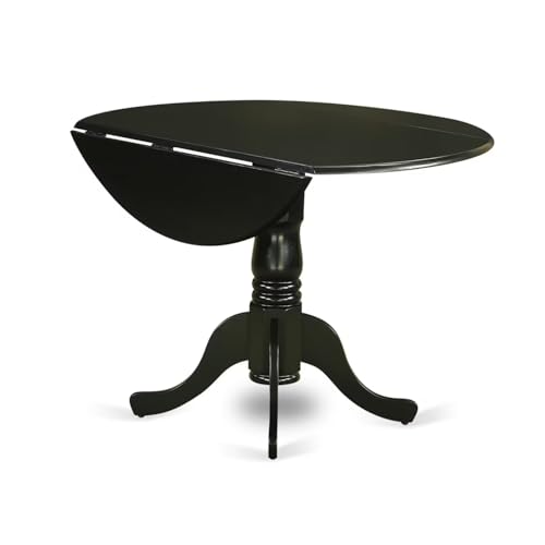 East West Furniture DLT-BLK-T Dining Room Table - a Round Top with 2 Drops Leaf and Pedestal Leg, 42x29.5 Inch, Black Finish - color: 1dlt-blk-tp
