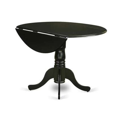 East West Furniture DLT-BLK-T Dining Room Table - a Round Top with 2 Drops Leaf and Pedestal Leg, 42x29.5 Inch, Black Finish - color: 1dlt-blk-tp