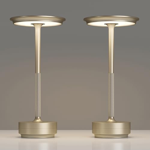 TBBGA 2 Pack Rechargeable Table Lamps Cordless, 5000mAh Outdoor Table Light | 3 Color Stepless Dimming Portable LED Table Lamp with Memory Function, for Home/Dinner/Patio/Restaurant.(Champagne Gold) - color: Champagne Gold-2