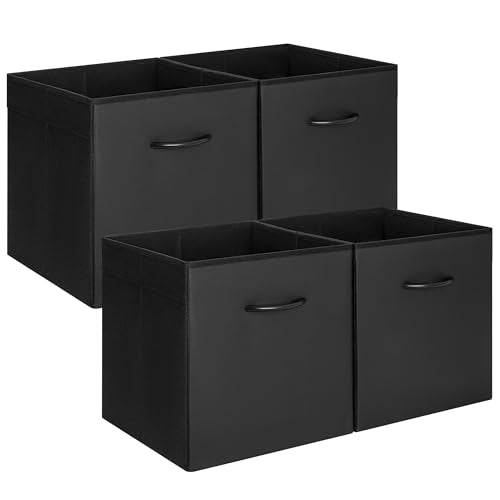 StorageWorks Black Storage Cubes, 13-inch Leather Bins with Handle, Cube Organizer Baskets for Shelves and Closet, Collapsible Storage Bins, 4-Pack - color: Black, size: 13 Inch