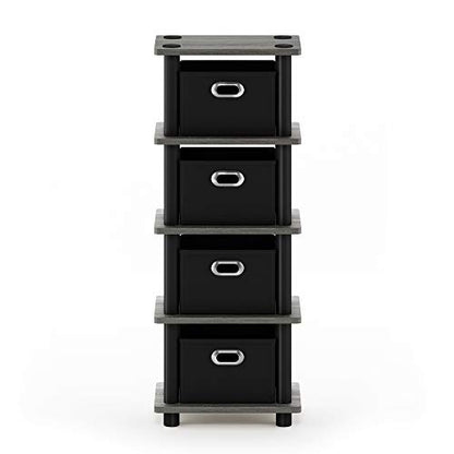 FURINNO Turn-N-Tube LACi 4-Bins System Rack, French Oak Grey/Black - color: French Oak Grey/Black, size: 4-Bins