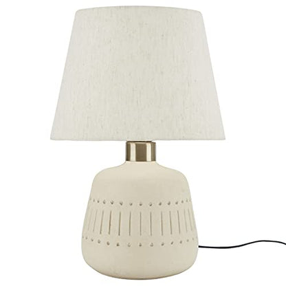 Nourison Home 16" Cream Natural Textured Ceramic Accent Table Lamp, Farmhouse, Boho, for Bedroom, Living Room, End Table, Coffee Table Lamp
