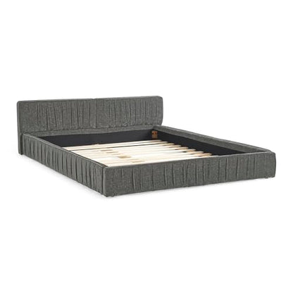 Queen Size Upholstered Bed Frame, Modern Grounded Bed with Solid Wood Slats, Pleated Headboard, Sturdy Construction, No Box Spring Needed, Grey (Grey, Queen) - color: Grey