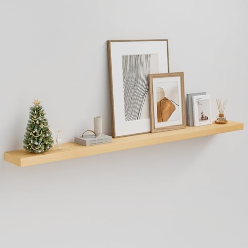 72 in Long White Oak Floating Shelf for Wall, 8"D Fireplace Mantel | 2"H Thick Wooden Shelf, Heavy Duty Bracket, Bathroom Bedroom Kitchen Living Room, Non-tilting, 50LBS Capacity - color: White Oak, size: 72 x 7.9 x 2 (1pc)