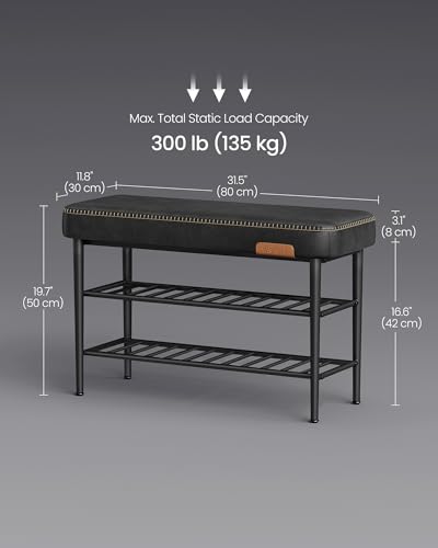 VASAGLE Shoe Bench, Synthetic Leather with Stitching, Loads 300 lb | Shoe Rack Bench Entryway, Mid-Century Modern, 31.5 x 11.8 x 19.7 Inches, Ink Black, EKHO Collection ULSB054B01 - color: Ink Black, size: 31.5"W