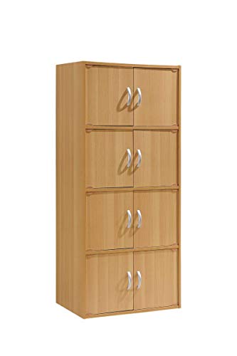 Hodedah 4-Shelf, 8-Door Bookcase Cabinet in Beech - color: Beech