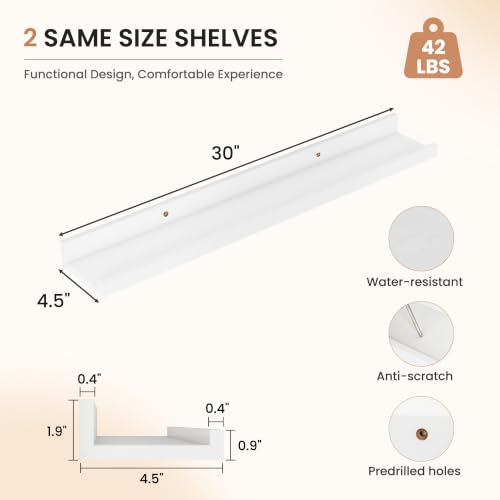 Dreamland Picture Ledge Shelf for Wall, Floating Shelves Set of 2,30 inch Long Floating Shelves with Lip for Living Room,Bedroom,Bathroom,Kitchen,White - color: White, size: 30inch