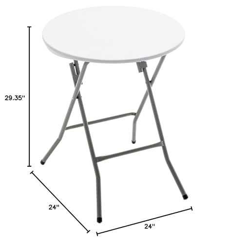 Set of 3, White 24" Round Plastic Folding Table Commercial Portable for Picnic Party Camping Banquet Card Dining Wedding Event Home Kitchen Indoor Outdoor, 30" Height - size: Set of 3