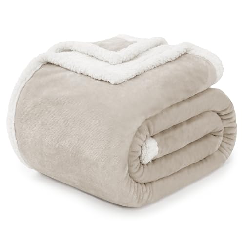 BEAUTEX Sherpa Fleece Twin Blankets Soft Fluffy Flannel Plush Cozy | Fuzzy Dusty Blue Cuddle Blanket for Couch, Bed, Sofa, Adults (60" x 80", Dusty Blue) - color: Beige, size: Twin-60"x80"