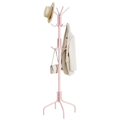 SONGMICS Coat Rack Freestanding, Steel Stand with 12 Hooks and 4 Legs | Coat Tree, Holds Clothes, Hats, and Bags, for Entryway, Living Room, Bedroom, Jelly Pink, ALAN Collection URCR031R01 - color: Jelly Pink, style: 12 hooks