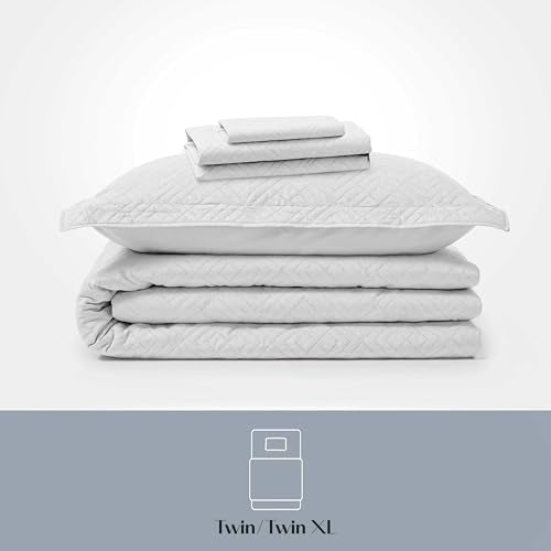 Clara Clark Quilts Twin Size - All Season Bedspread Coverlet Set, Pinsonic Weave Lightweight Bedding Set - 5 Piece Twin Quilt Set with Pillow Shams, White - Twin Diamond - color: 27 – White – Diamond, size: Twin