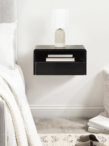 Kate and Laurel Kato Modern Wood Floating Side Table with Drawer, 18 x 10 x 9, Black, Contemporary Wooden Floating Nightstand for Bedroom Bedside Table - color: Black